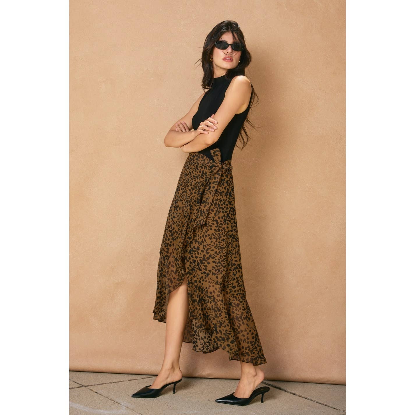Jungle Fury Leopard Ruffled Hem Wrap Skirt
