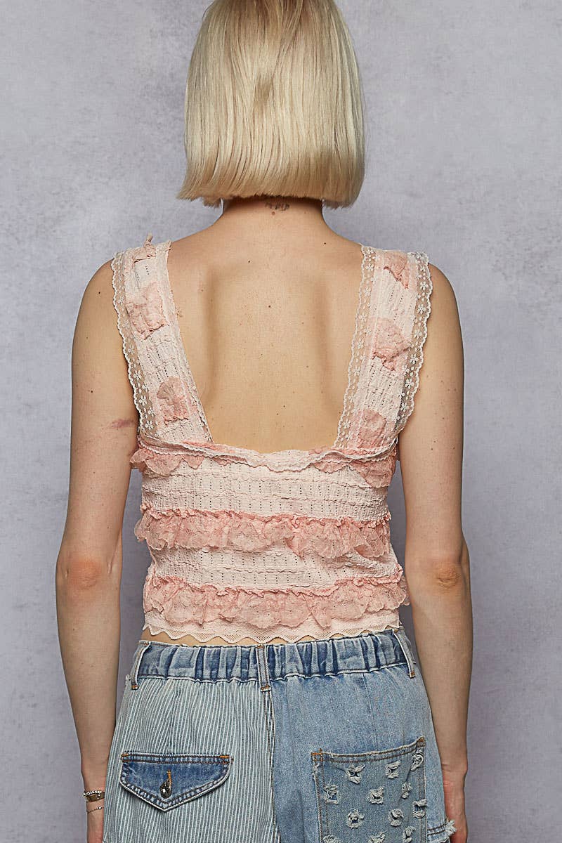 V-neck Sleeveless Cropped Lace Tank Top