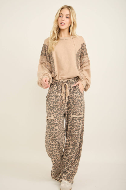 Mineral Washed  Leopard Fringe Terry Top