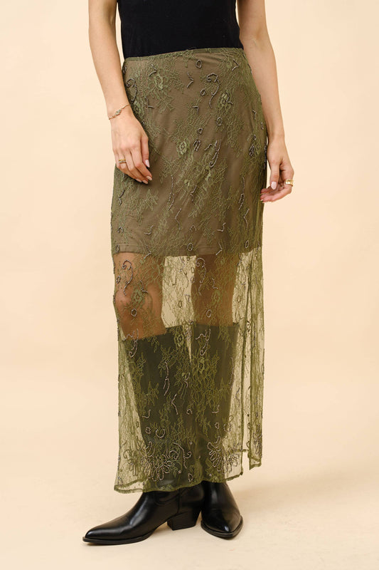 Beaded Embellished Lace Maxi Skirt