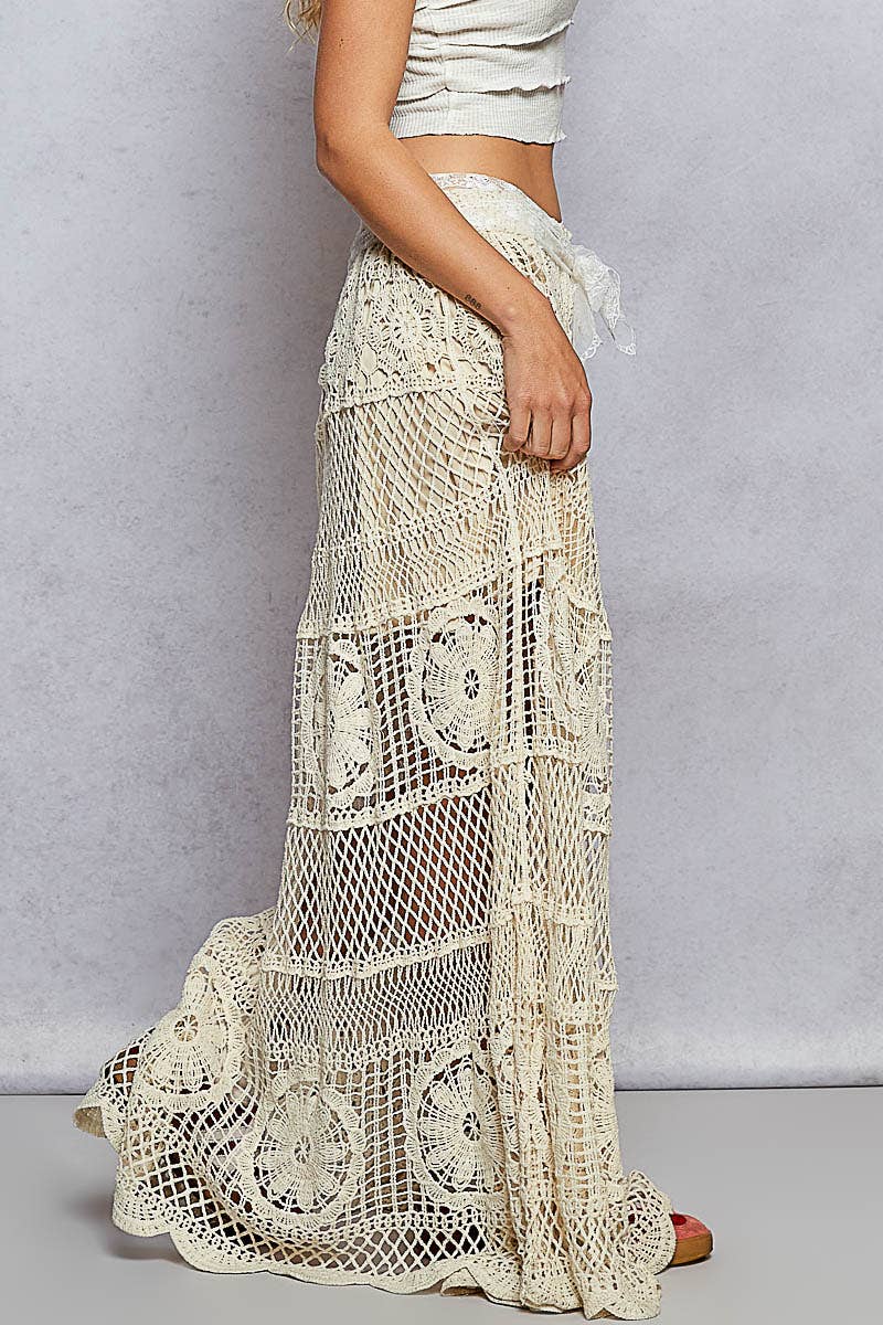 Cream Crochet Mermaid Maxi Skirt