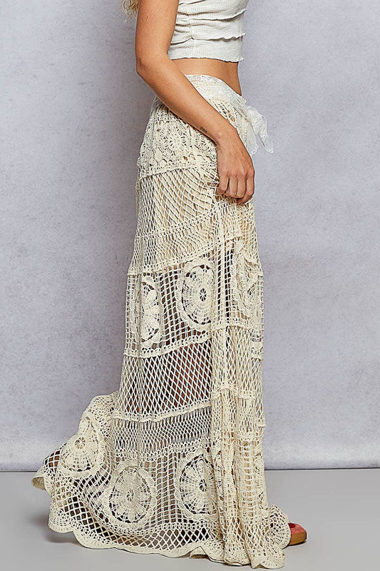 Cream Crochet Mermaid Maxi Skirt
