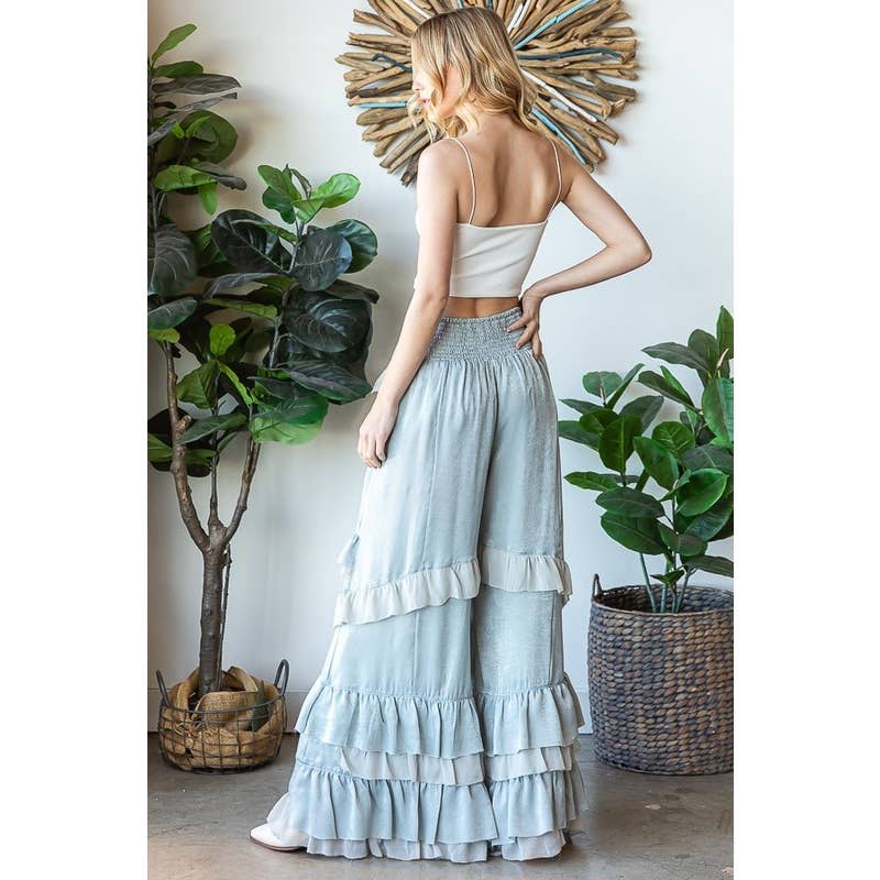 LAYERED RUFFLE PATCHED WIDE LEG PANTS