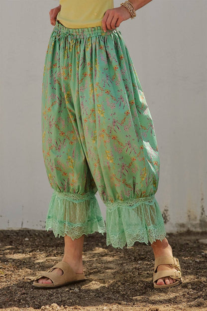 Wildflower Floral Lace Hem Cotton Bloomer Pants