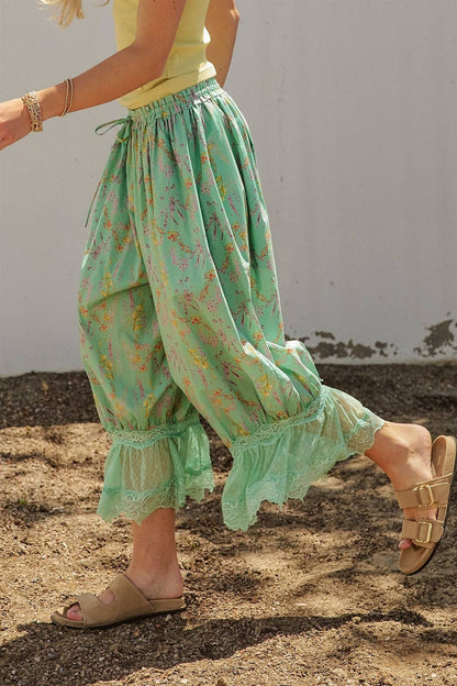 Wildflower Floral Lace Hem Cotton Bloomer Pants