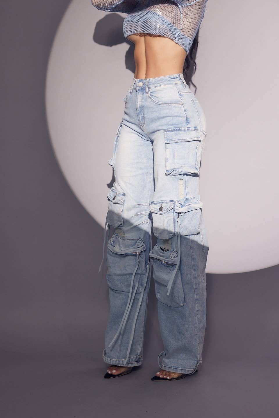Light Wash Cargo Stacked Jeans