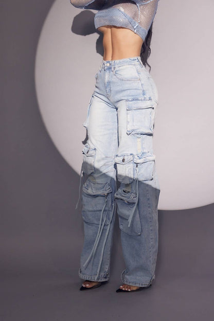 Light Wash Cargo Stacked Jeans