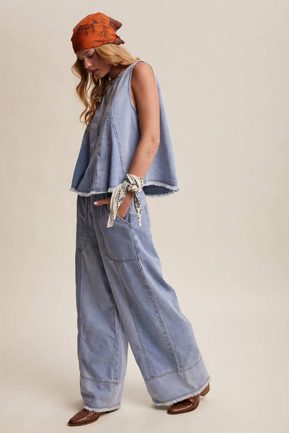 Washed Denim Tank & Wide-Leg Pants Set