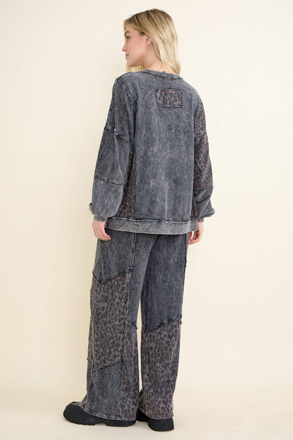 Mineral Washed Leopard Animal Patchwork Pants