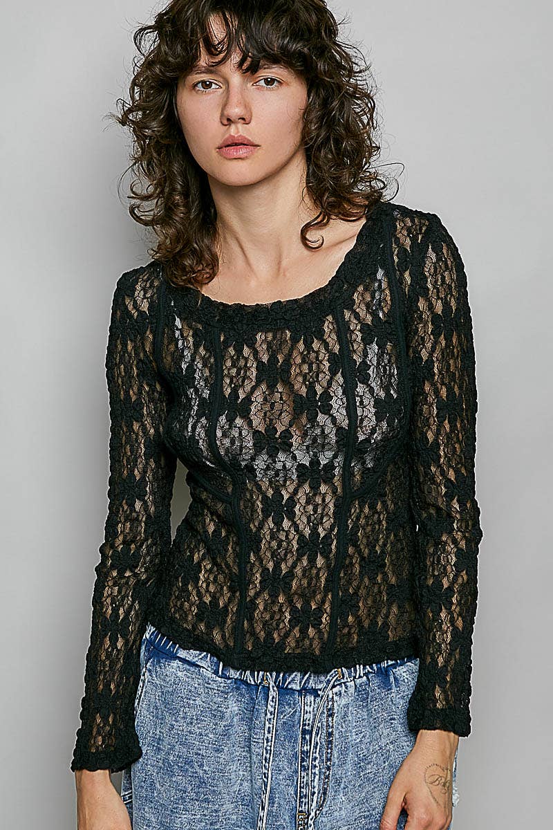 Long Sleeve Lace Knit Top
