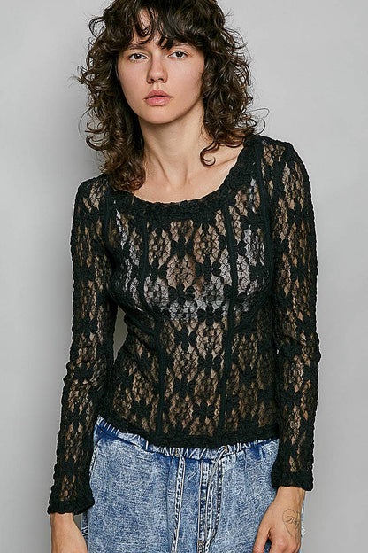 Long Sleeve Lace Knit Top