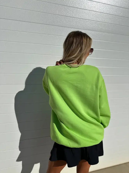 Clover Smiley Split Neck Lime Graphic Crewneck