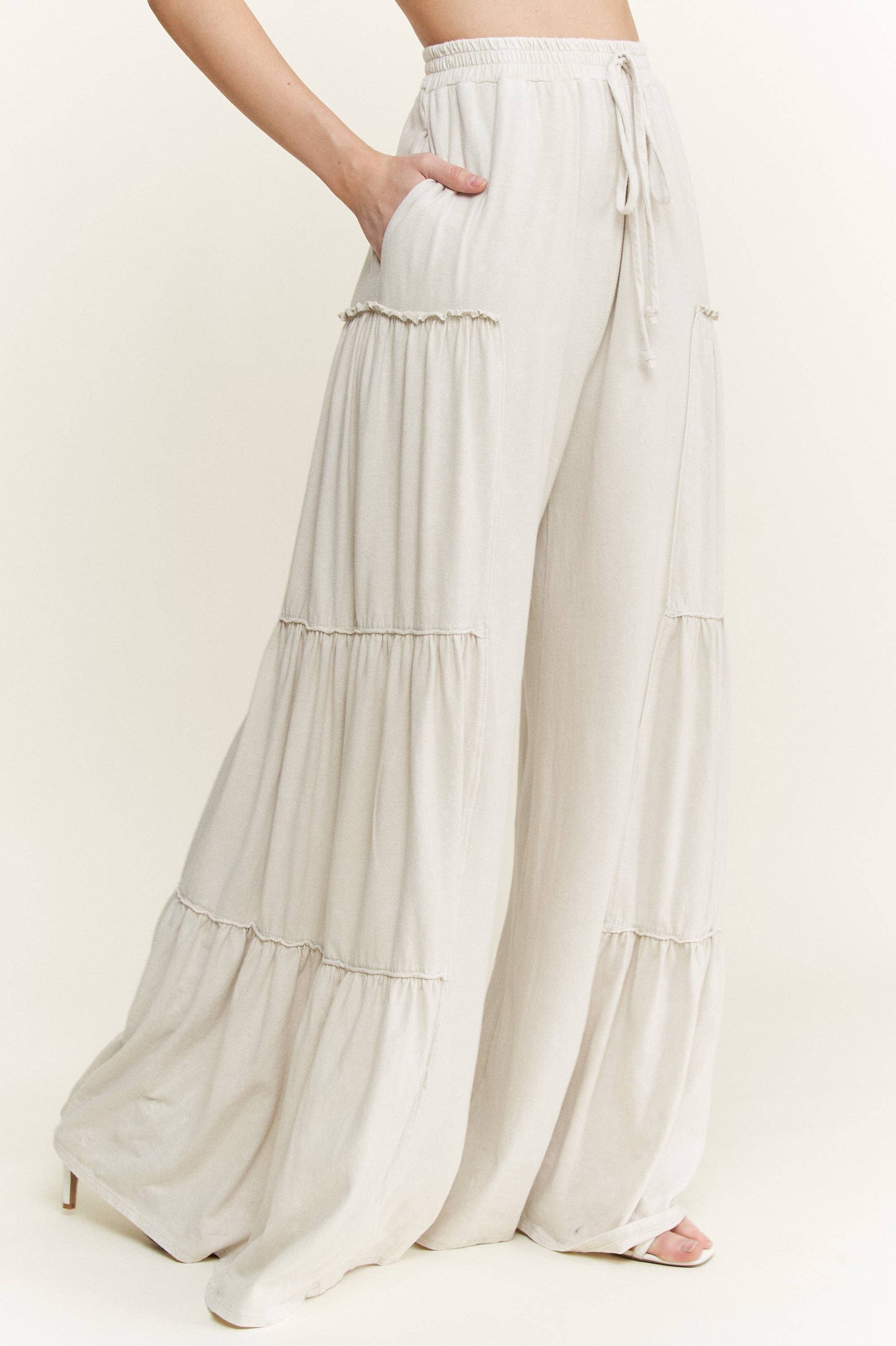 Mineral Washed Tiered Wide Leg Pants