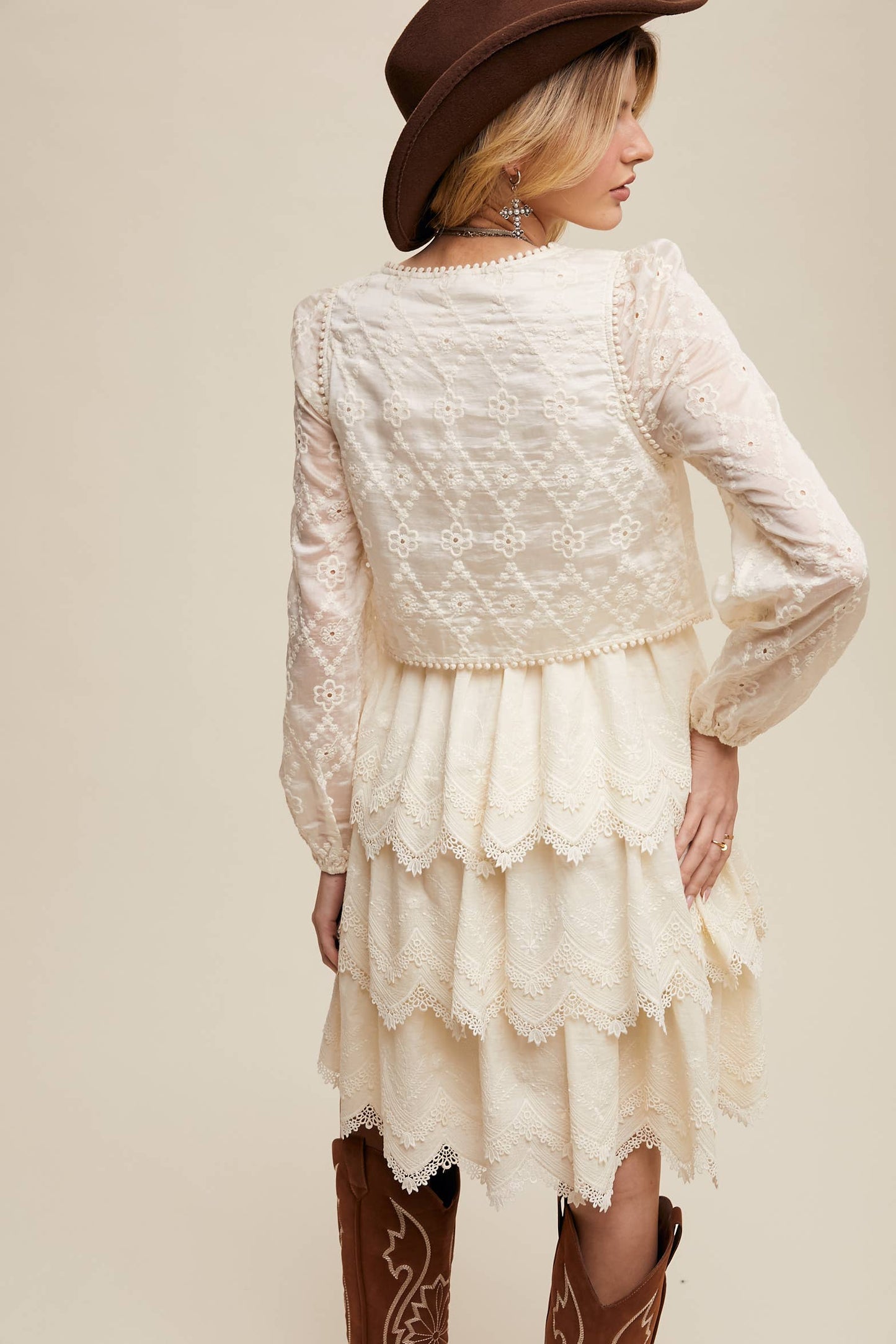 Tiered Scallop Embroidered Mini Dress