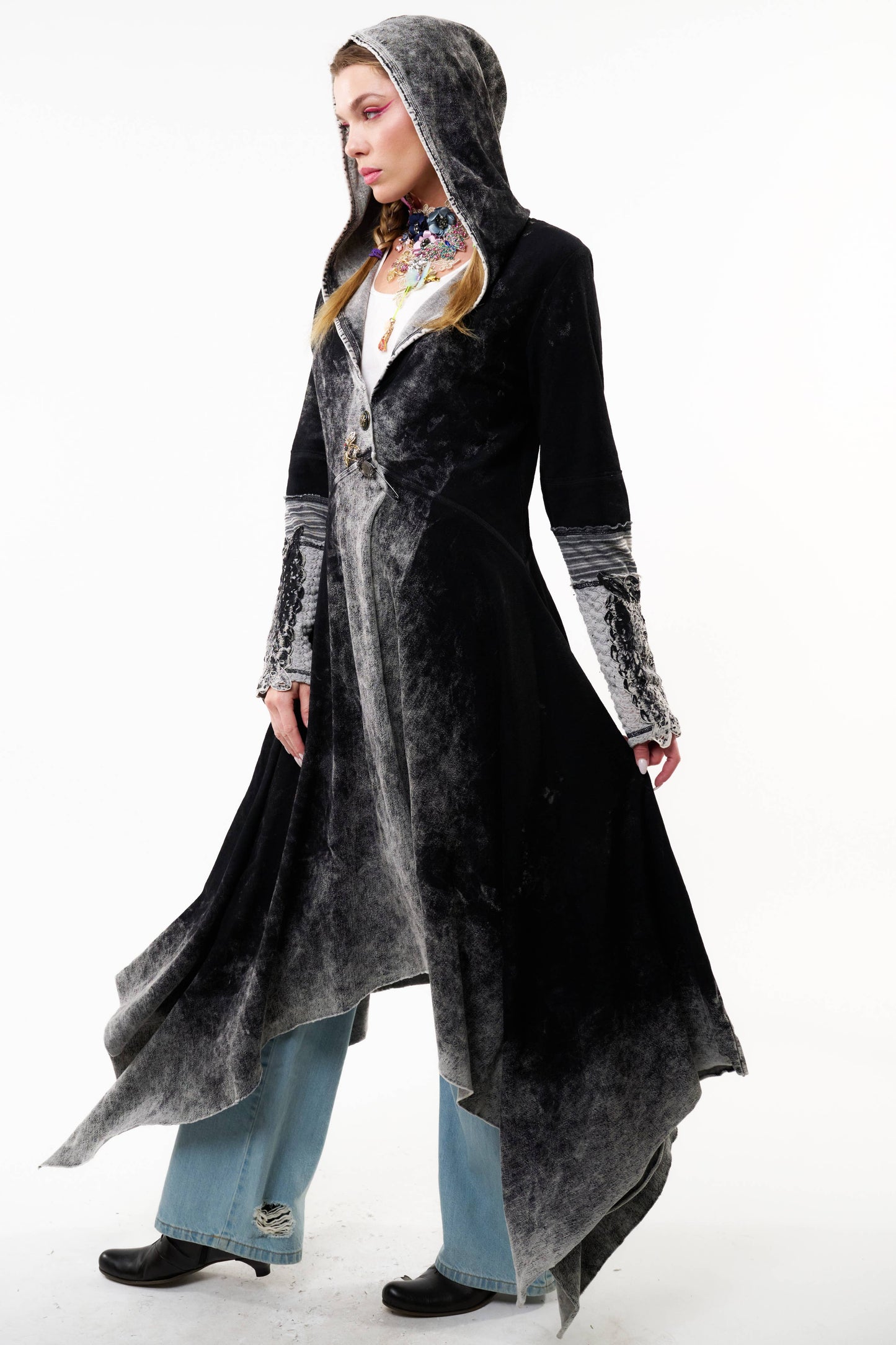 Forest Goddess French Terry Coat | Hooded Sweater| Long Coat
