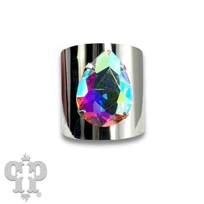 Rhinestone teardrop adjustable base statement ring