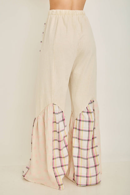 Mineral Washed Boho Pattern Patched Pants