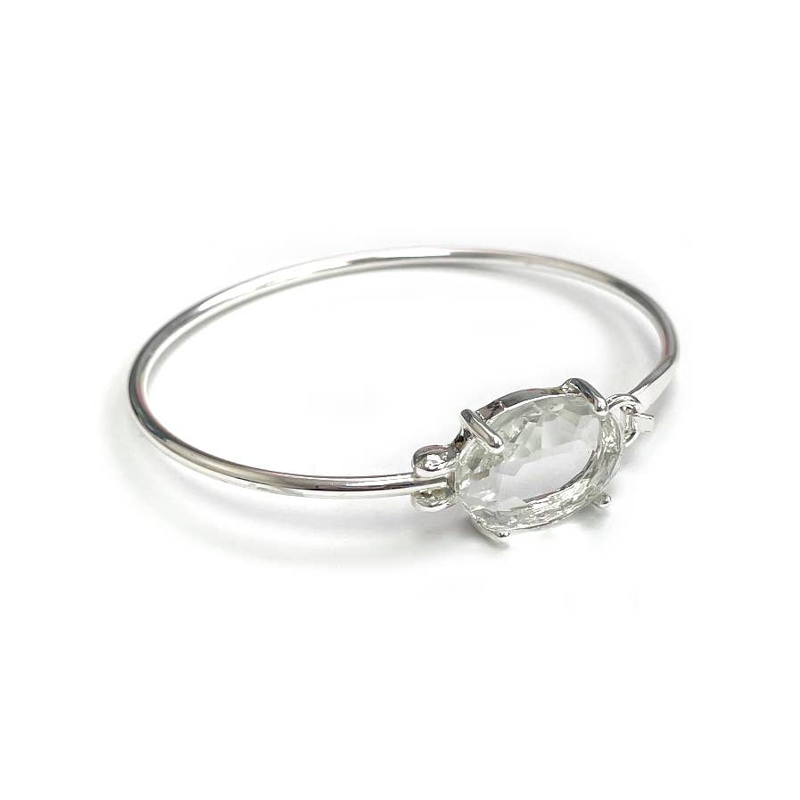 High Quality Glass Crystal Oval Stone Cuff Metal Bangle