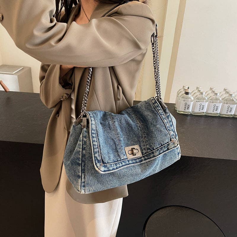 Large Denim Tote Crossbody Denim Bag