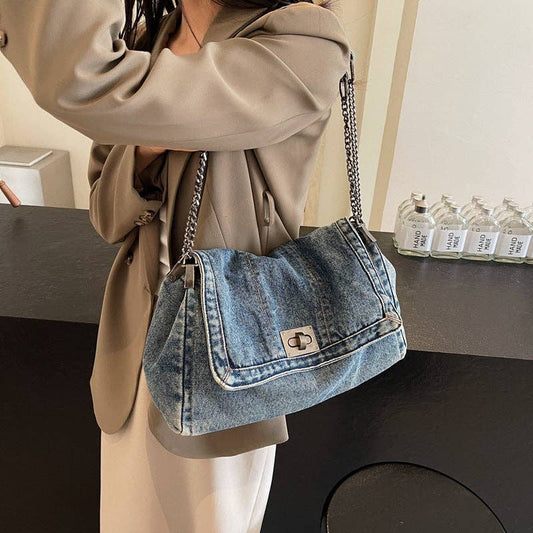 Large Denim Tote Crossbody Denim Bag