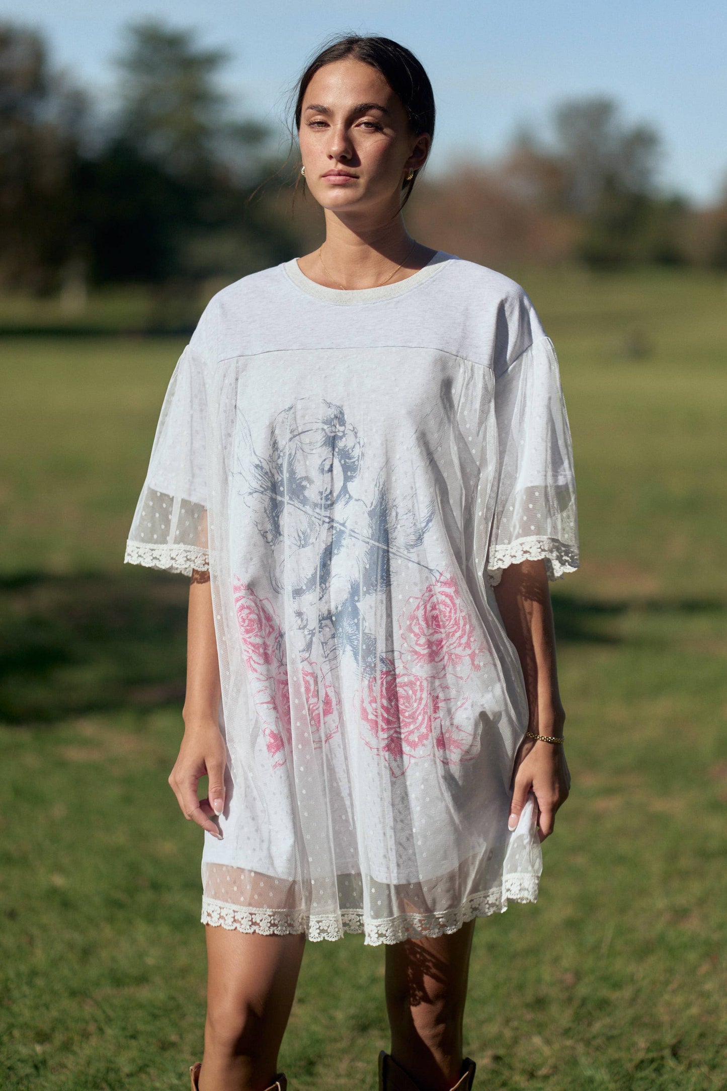 POLKA DOT CHERUB MESH LAYERED DRESS