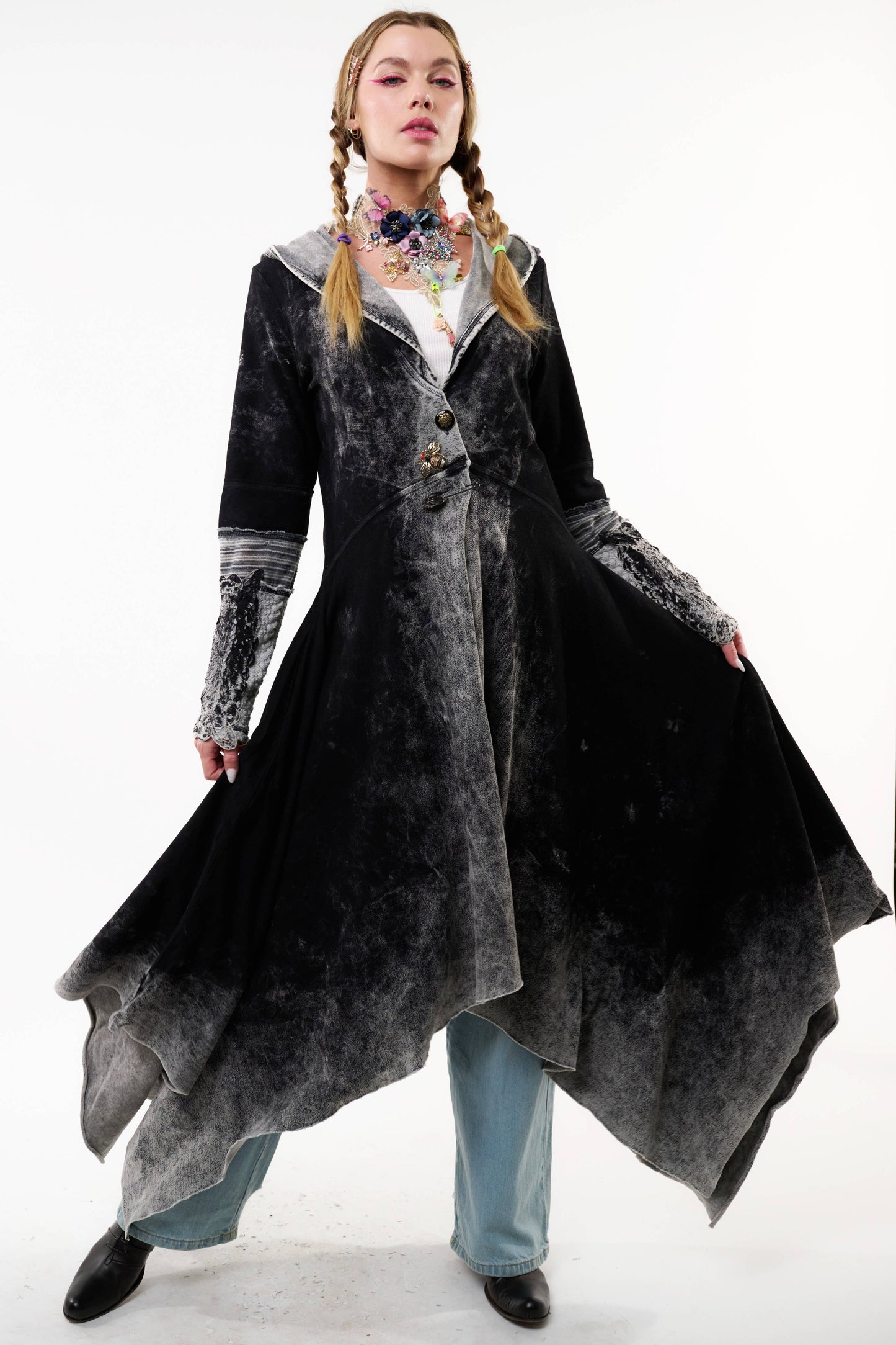 Forest Goddess French Terry Coat | Hooded Sweater| Long Coat