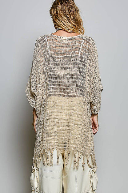 Boho Crochet Open Knit Tassel Fringe Poncho Top