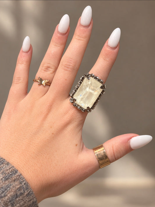 WETSTONE: Femme Fatale electric white  Swarovski ring with Swarovski clear trim