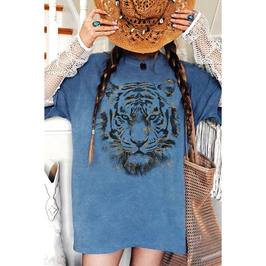 TIGER BIG FACE FOIL OVERSIZED MINERAL GRAPHIC TEE