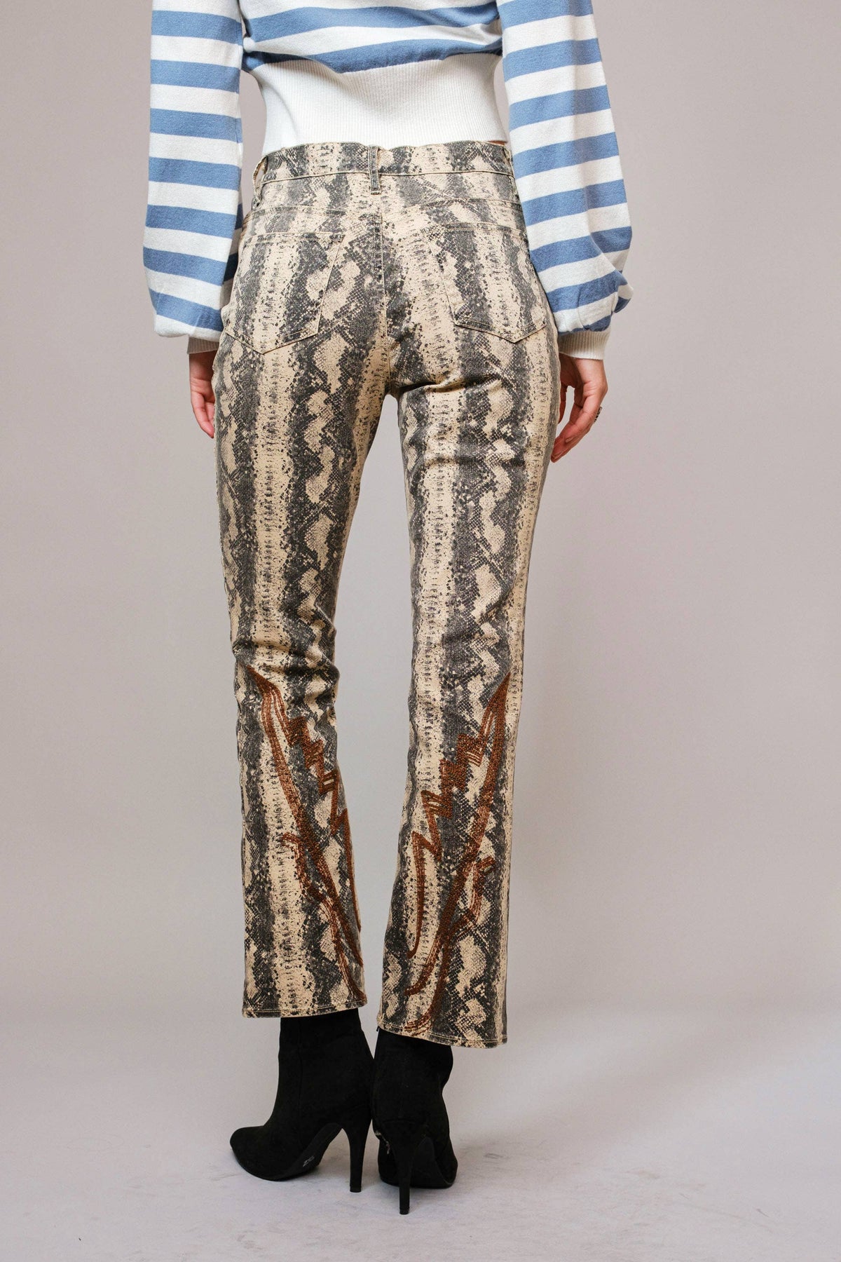 Snakeskin Studded Denim Jeans