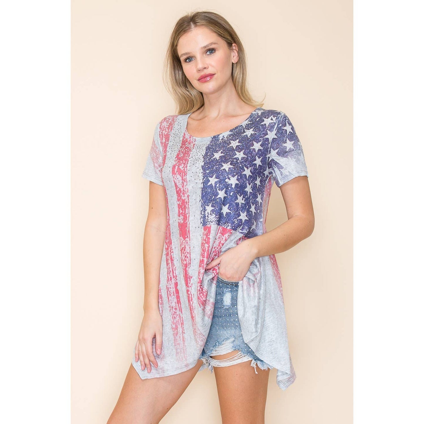 FLAG RHINESTONE TUNIC TOP