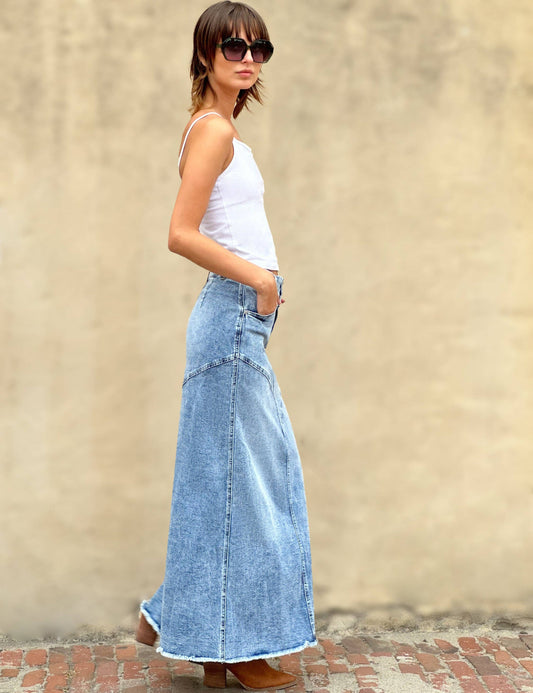 Pieced Denim Maxi Skirt