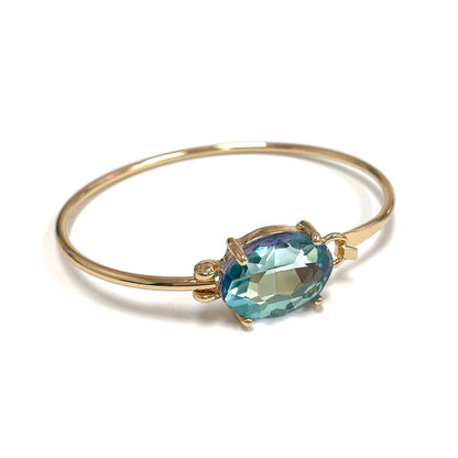 High Quality Glass Crystal Oval Stone Cuff Metal Bangle