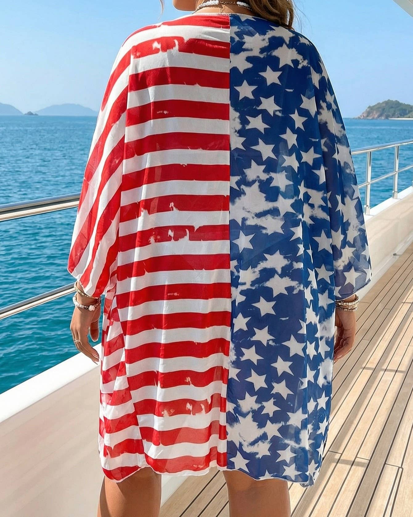 Patriotic Star Stripe Print Swimsuit Cover Up