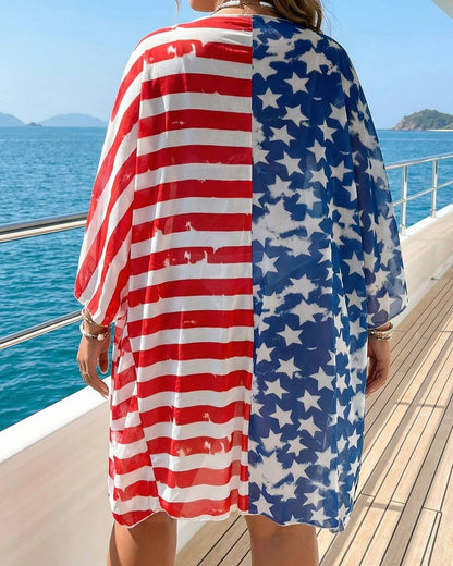 Patriotic Star Stripe Print Swimsuit Cover Up