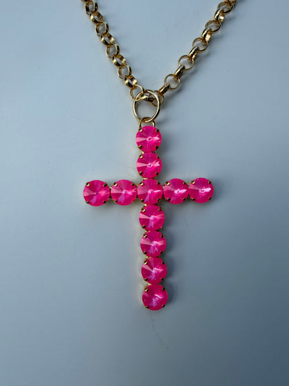 WETSTONE: Electric Pink 3” Cross Necklace