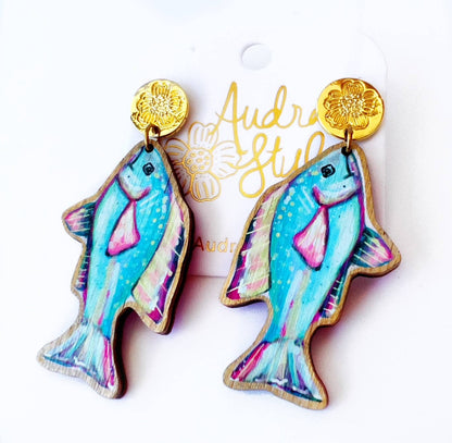 Blue Fish Dangle Earring - Coastal Nautical