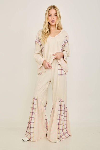 Mineral Washed Boho Pattern Patched Pants
