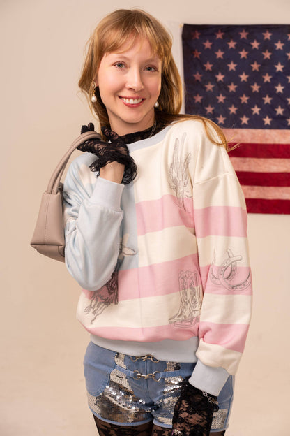 USA Flag Western Embroidered Sweatshirt