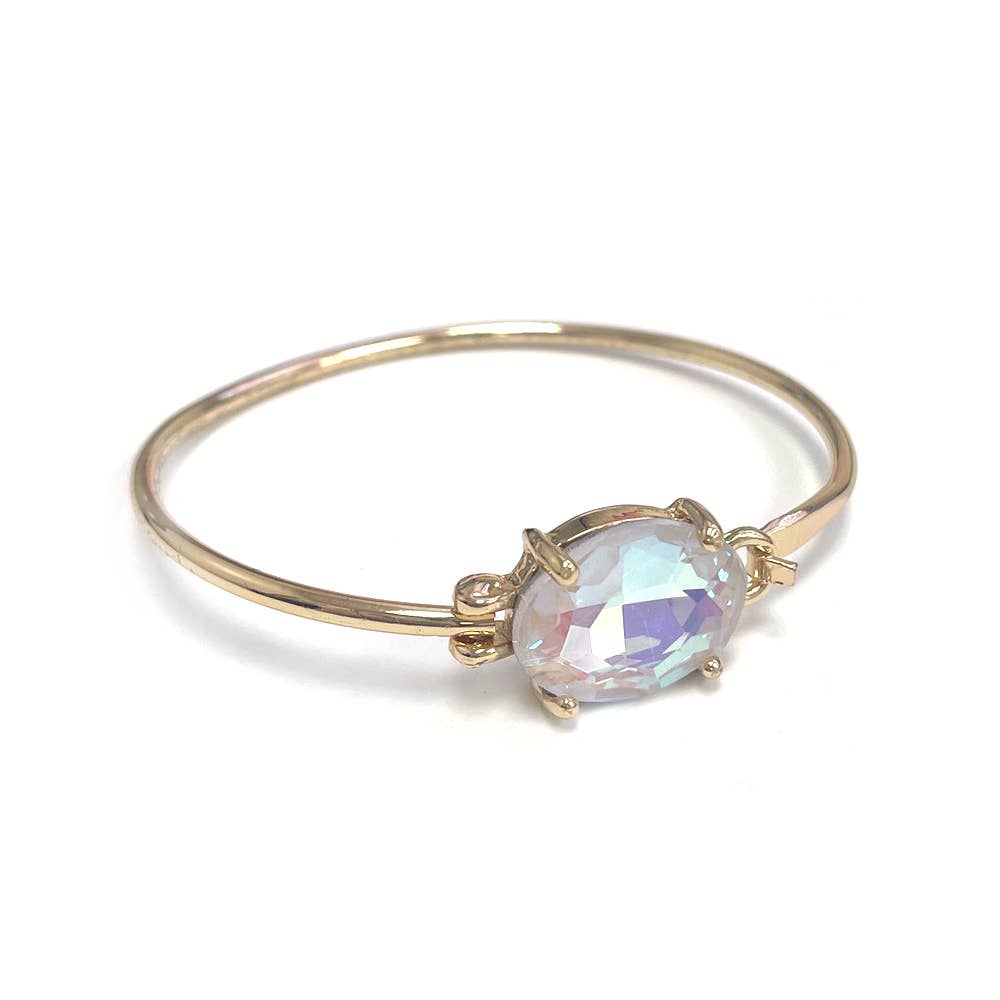 High Quality Glass Crystal Oval Stone Cuff Metal Bangle