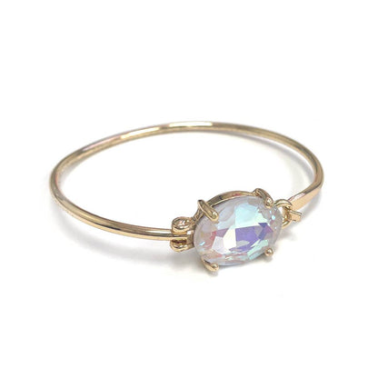 High Quality Glass Crystal Oval Stone Cuff Metal Bangle