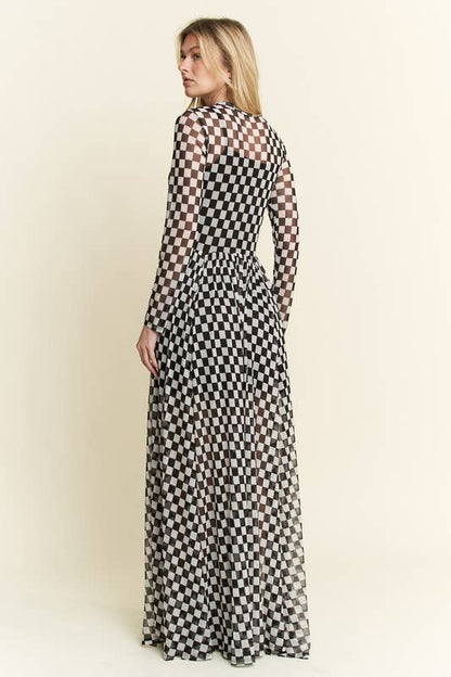 BLACK CHECKER PRINT MAXI DRESS
