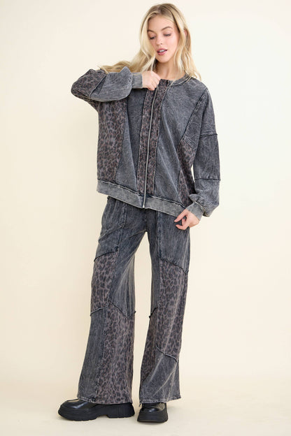 Mineral Washed Leopard Animal Patchwork Pants