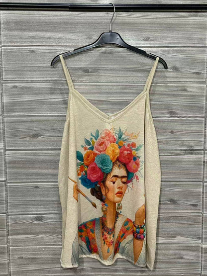 Frida Printed Top Ecru