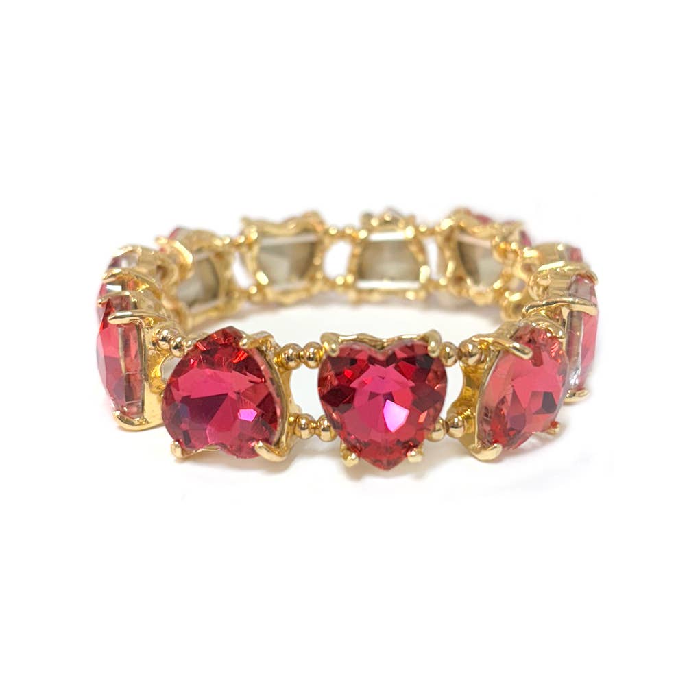 Love Heart Glass Crystal Bead Linked Stretch Bracelet