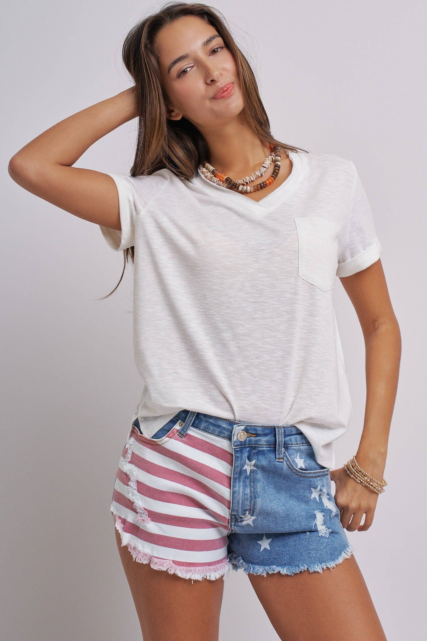 Stars And Stripes Cutoff Denim Shorts Distressed