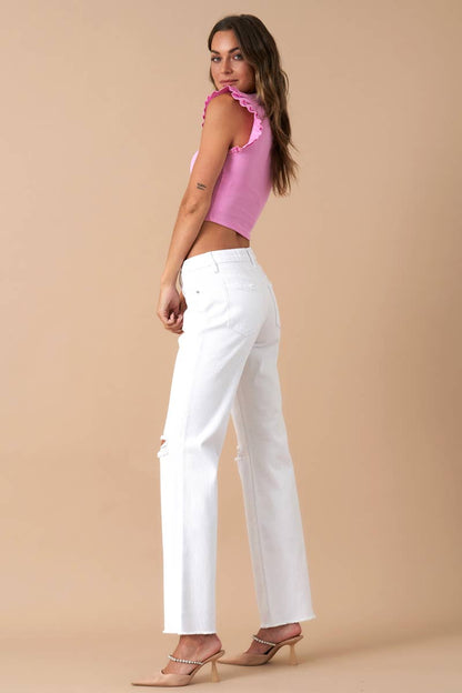 High Rise Slim Straight Relaxed White Denim