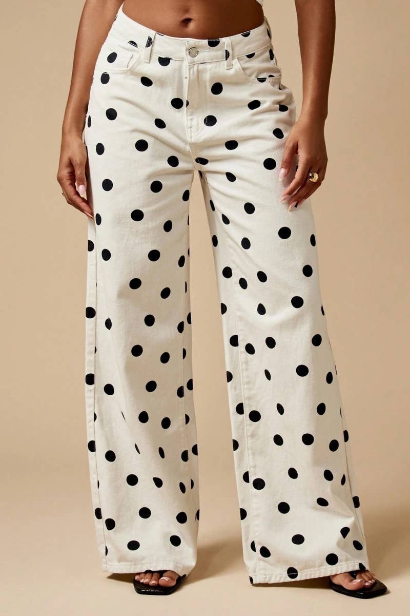 Polka Dot High Waist Wide Leg Pants