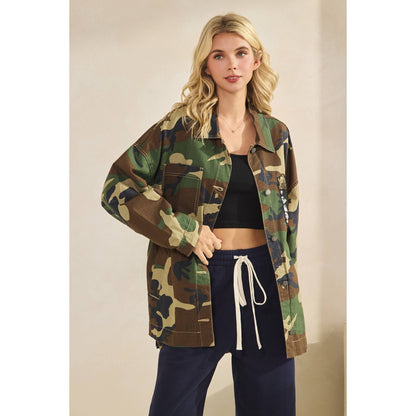Camo Jacket with Floral Mesh Sequins Contrast