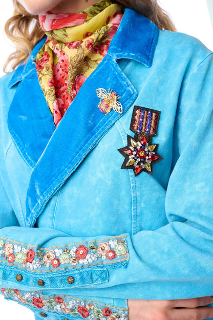 Vintage Teal Colonel French Terry Knitted Jacket - Blazer